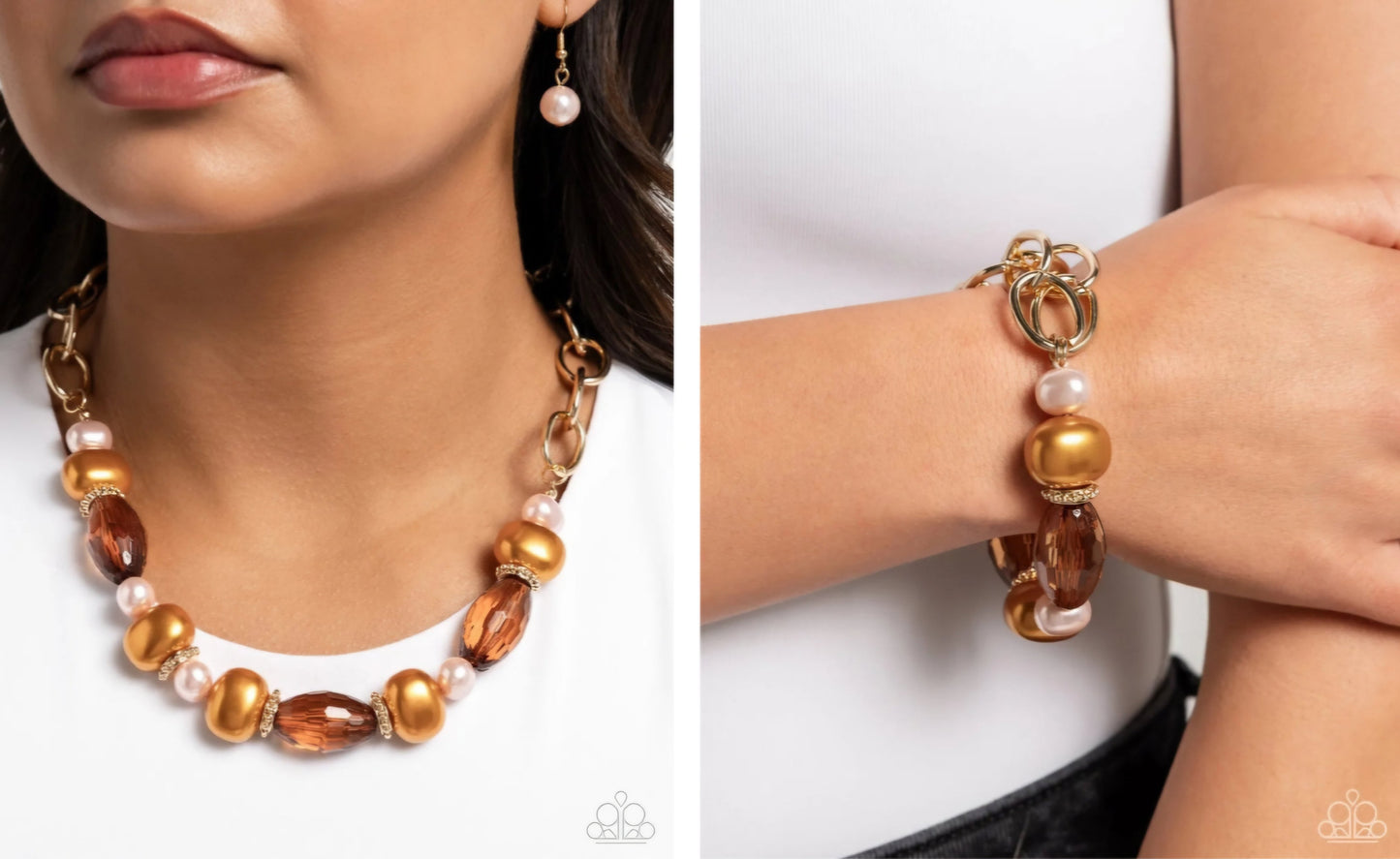 Pearly Patron (necklace) & Pearly Passenger (bracelet) - Brown