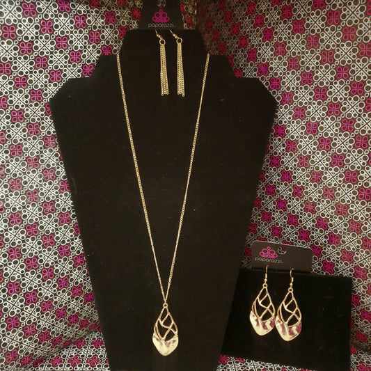 SET:  Super Swanky (earring)
and Swank Bank (necklace) - Gold