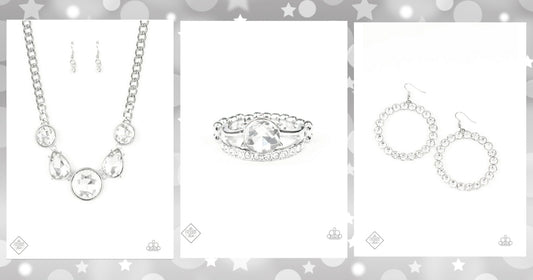 Set: All The World's My Stage (Necklace), Welcome To The GLAM-boree (Earrings), Center Stage Shimmer (Ring) - White