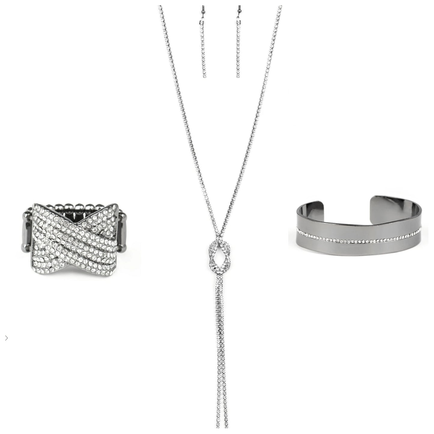 SET: Knockout Knot (Necklace)  Girl Boss Glitter (Ring), and Raw Razzle (Bracelet) - Black