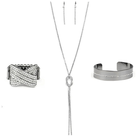 SET: Knockout Knot (Necklace)  Girl Boss Glitter (Ring), and Raw Razzle (Bracelet) - Black