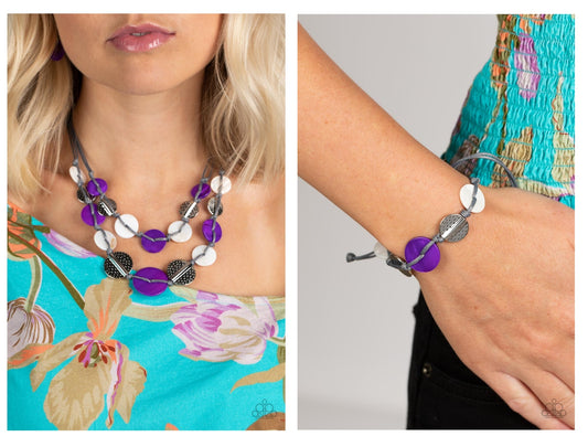 CREATE A SET:   Barefoot Beaches - Purple (necklace);    Shore Up - Purple (Bracelet)