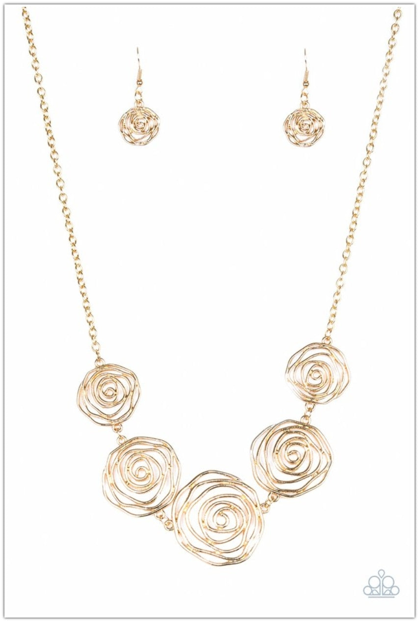 SET:  Rosy Rosette (Necklace) and Beat Around The ROSEBUSH
(Bracelet) - Gold